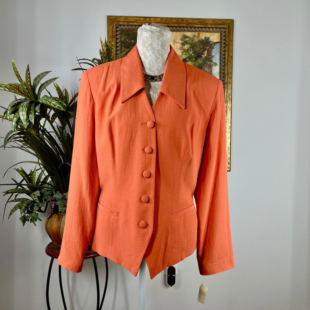 Laura Kieffer Blazer Jacket Womens 12 Orange Acetate Rayon Vintage 90s Career